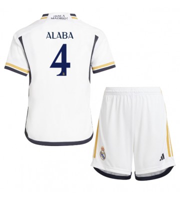 Lacne Dětský Futbalové dres Real Madrid David Alaba #4 2023-24 Krátky Rukáv - Domáci (+ trenírky)